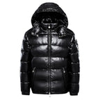 Bruce - Glossy Hooded Puffer Jacket in Black