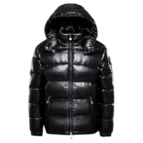 Bruce - Glossy Hooded Puffer Jacket in Black