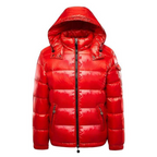Bruce - Glossy Hooded Puffer Jacket in Red