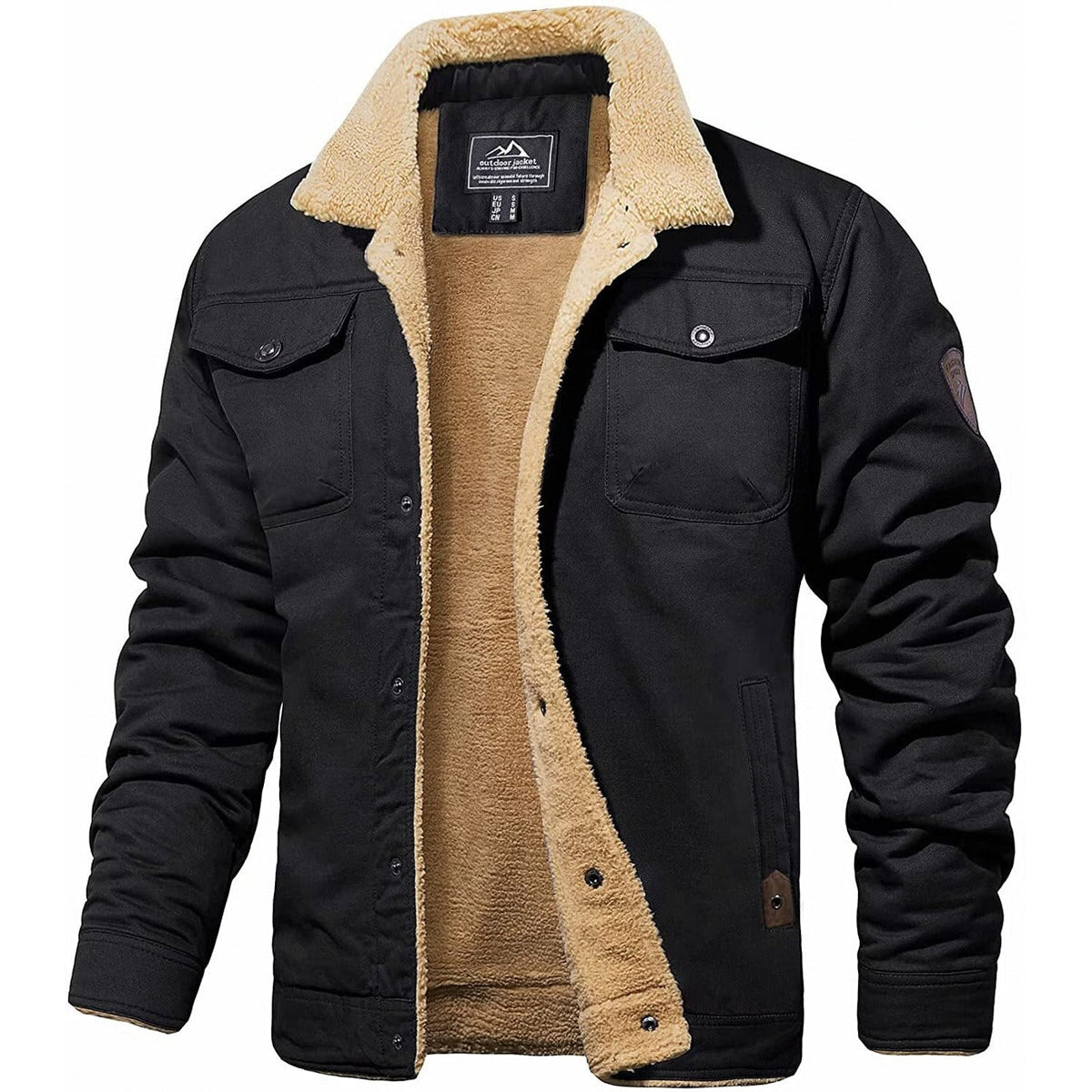 Buck - Sherpa-Lined Cotton Trucker Jacket in Black