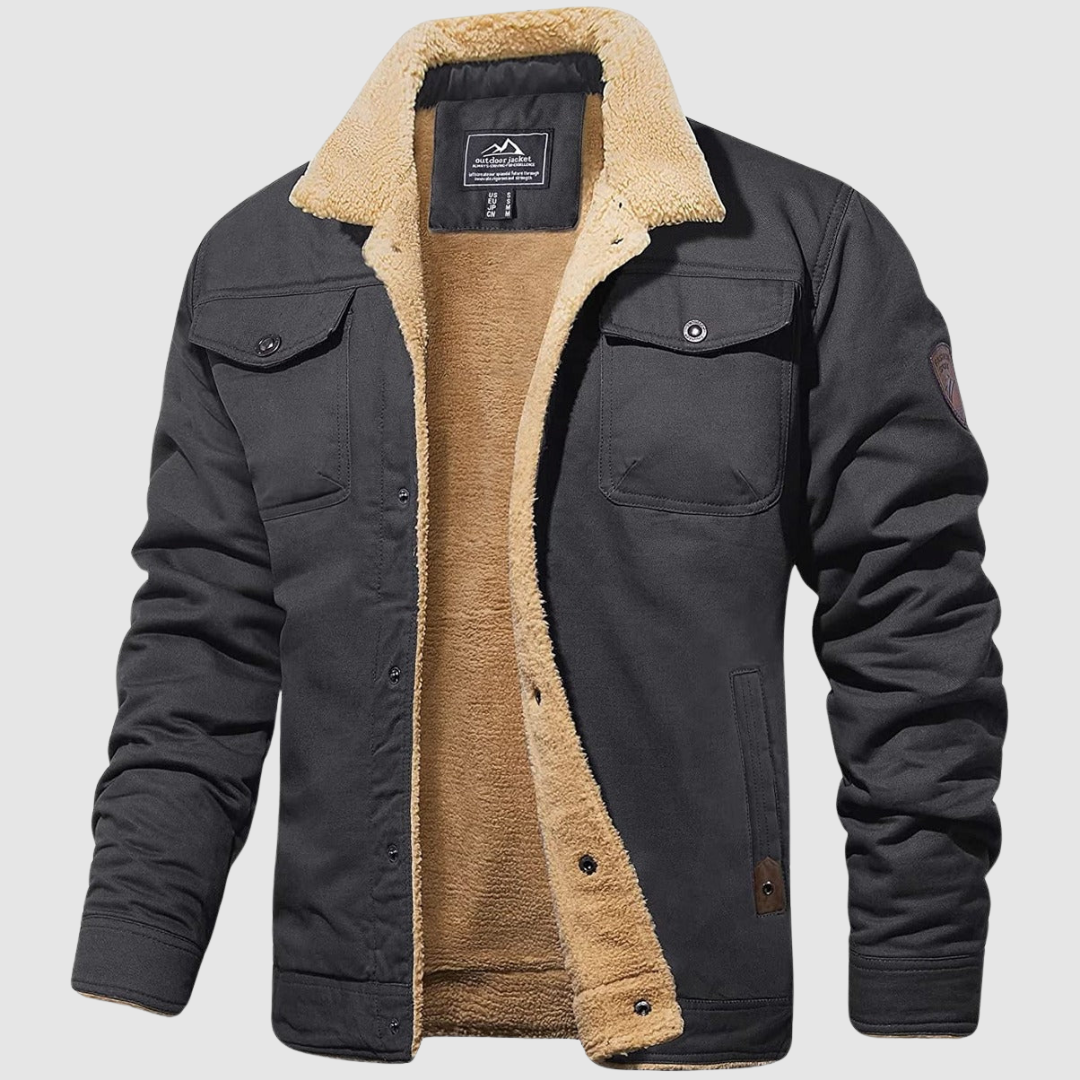 Buck - Sherpa-Lined Cotton Trucker Jacket in Gray