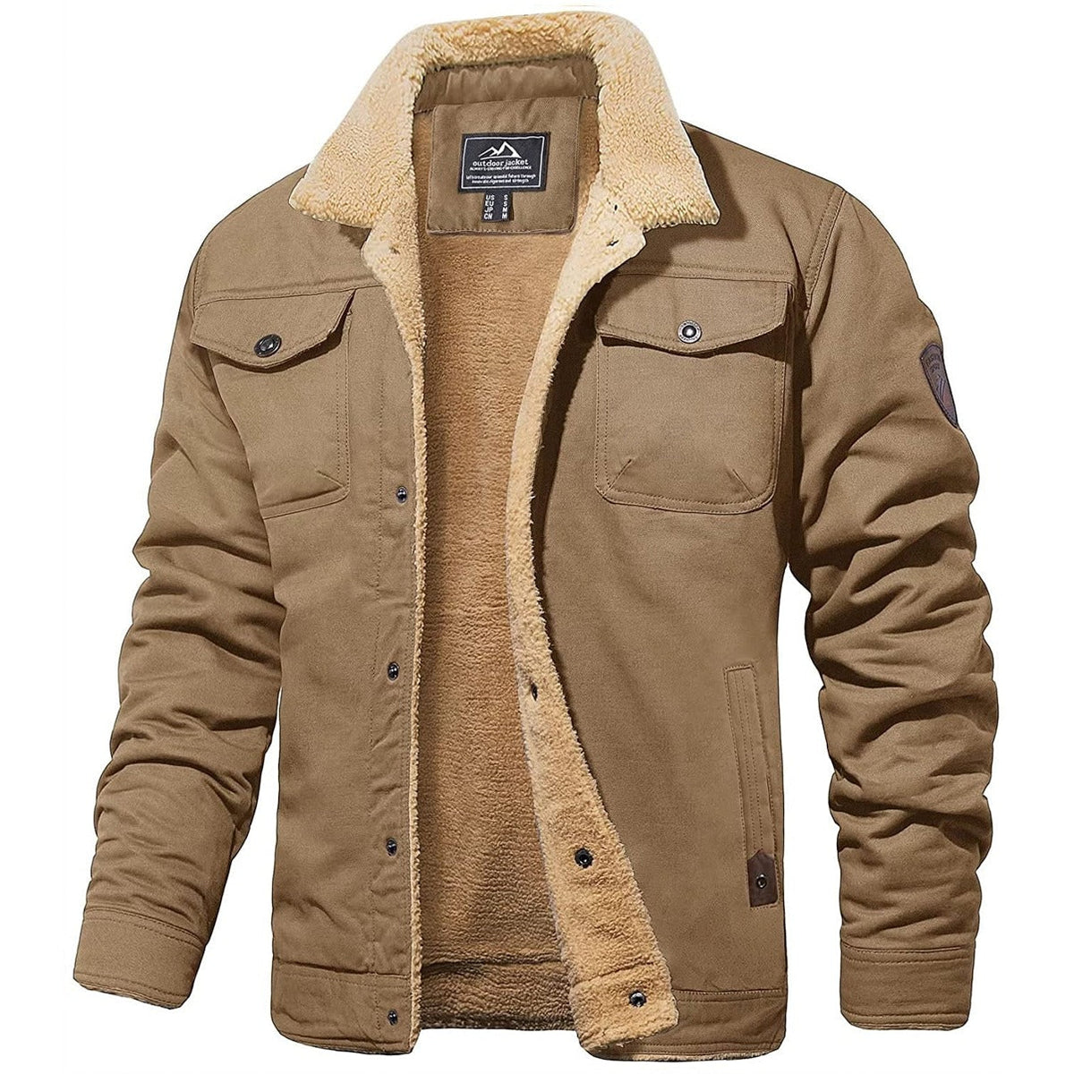 Buck - Sherpa-Lined Cotton Trucker Jacket in Khaki