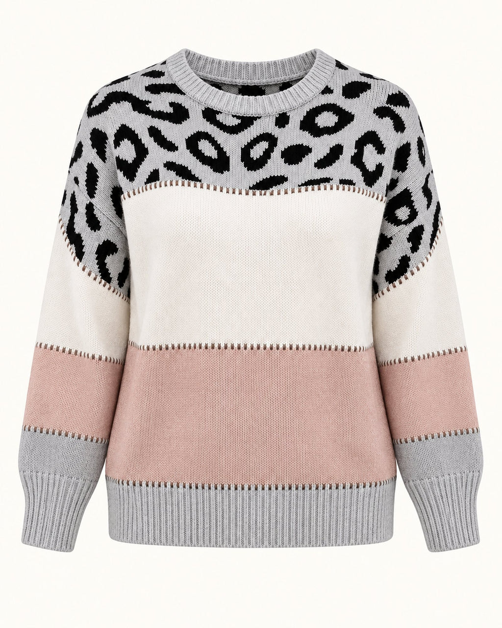 Carol leopard print sweater in blush pink, standalone front view