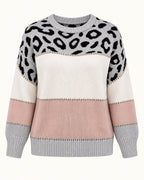 Carol leopard print sweater in blush pink, standalone front view