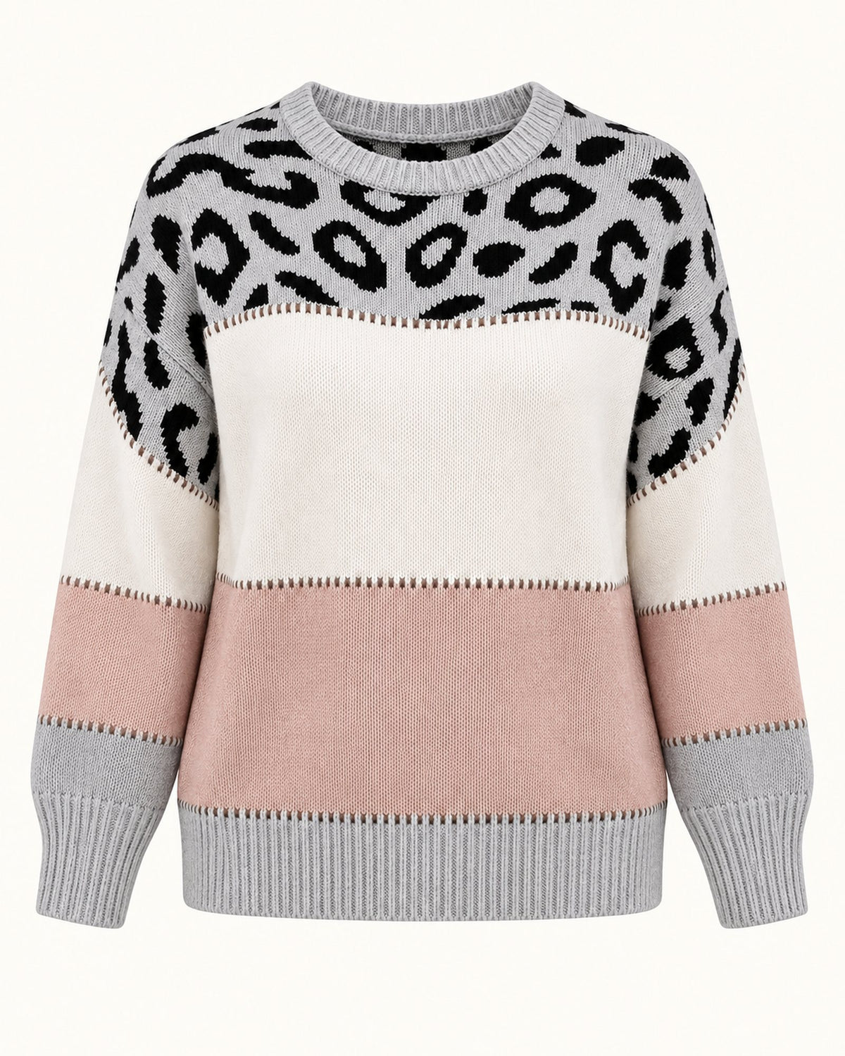 Carol leopard print sweater in blush pink, standalone front view