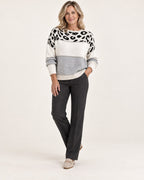 Carol leopard print sweater in grey, full-body view on model