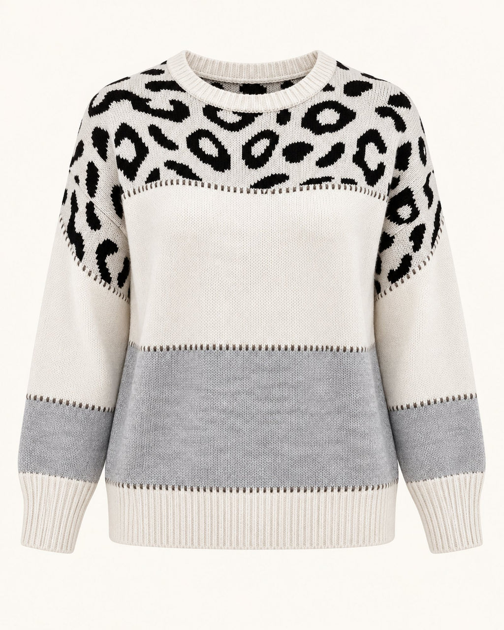 Carol leopard print sweater in grey, standalone front view