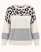 Carol leopard print sweater in grey, standalone front view
