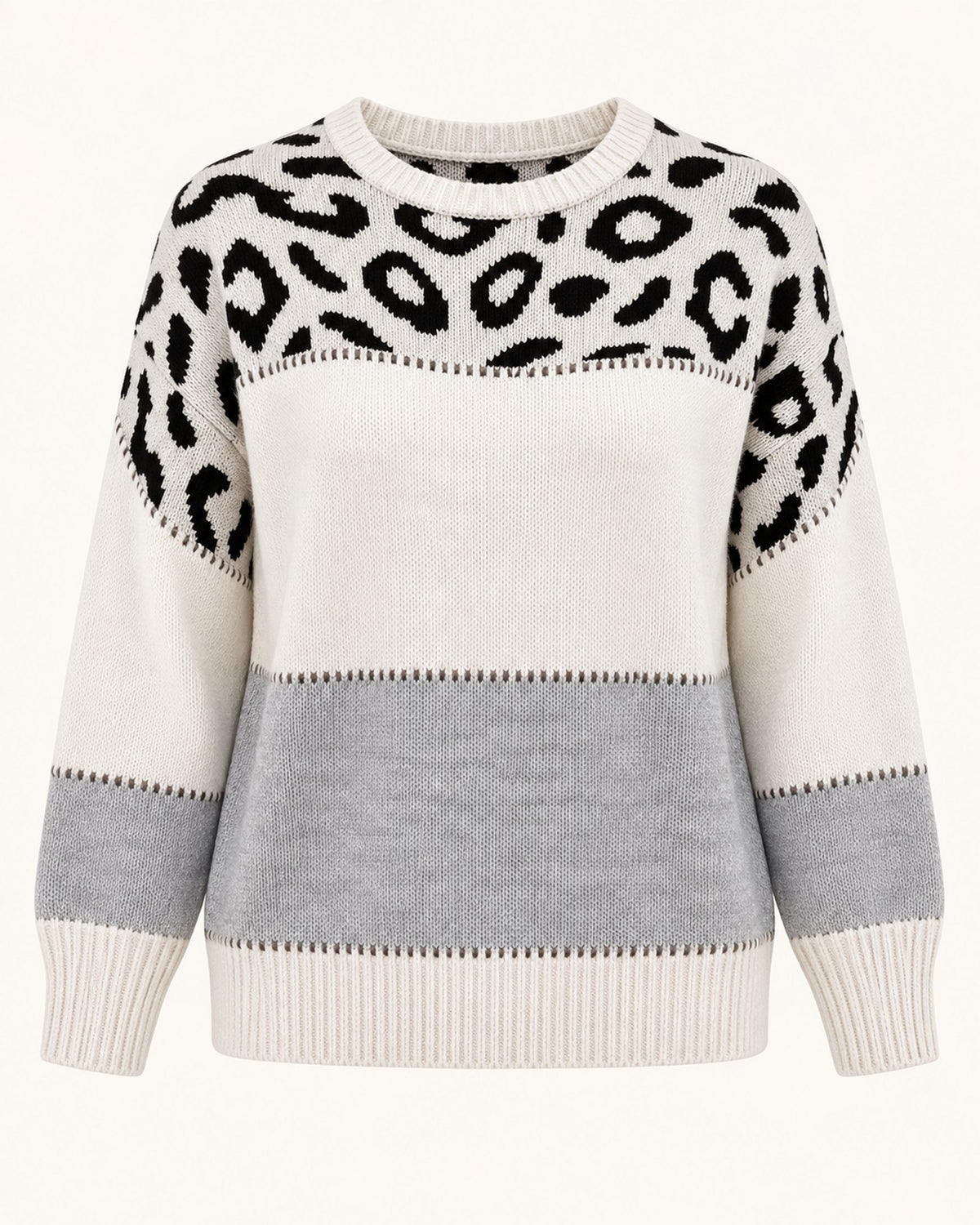 Carol leopard print sweater in grey, standalone front view