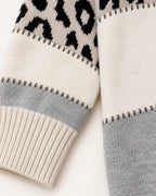 Carol grey leopard sweater, ribbed cuff and panel detail