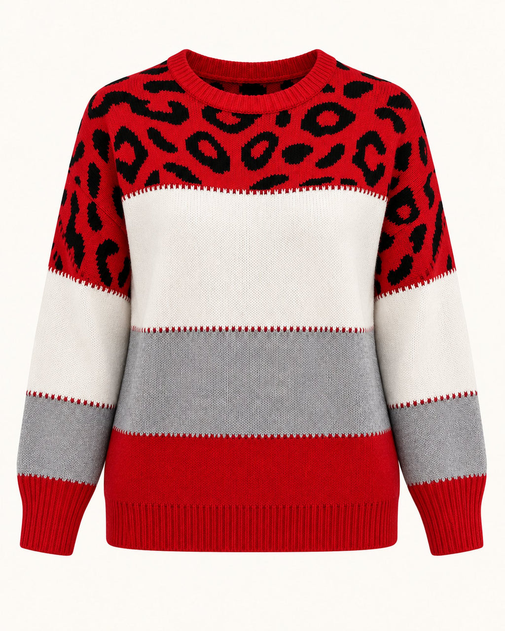 Carol leopard print sweater in red, standalone front view