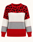 Carol leopard print sweater in red, standalone front view