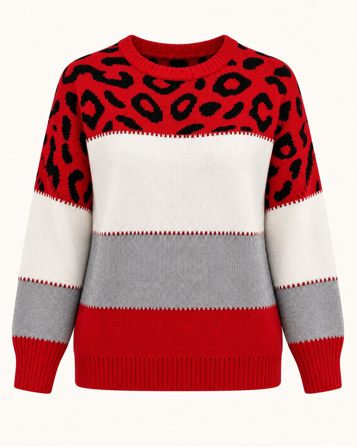 Carol leopard print sweater in red, standalone front view