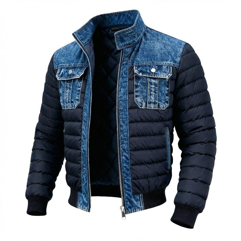 Cliff - Quilted Denim Jacket in Denim Blue