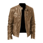 Clint - PU Leather Moto Jacket in Khaki