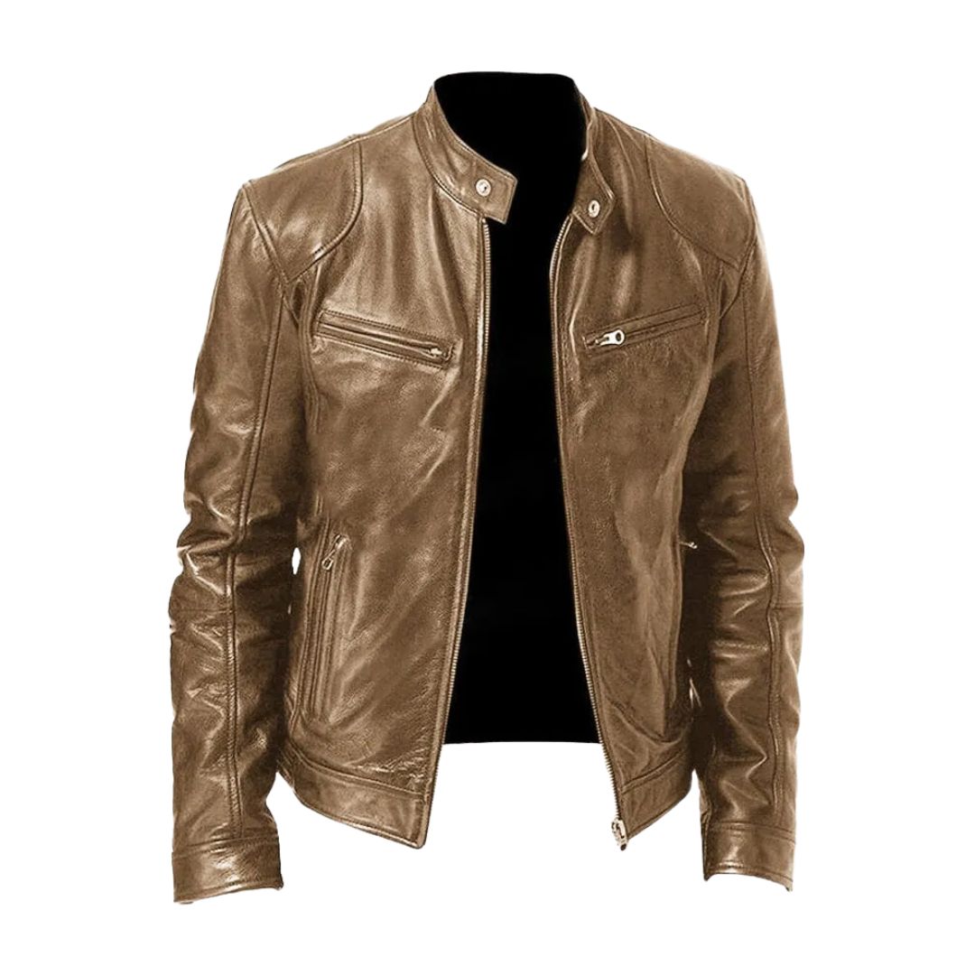 Clint - PU Leather Moto Jacket in Khaki