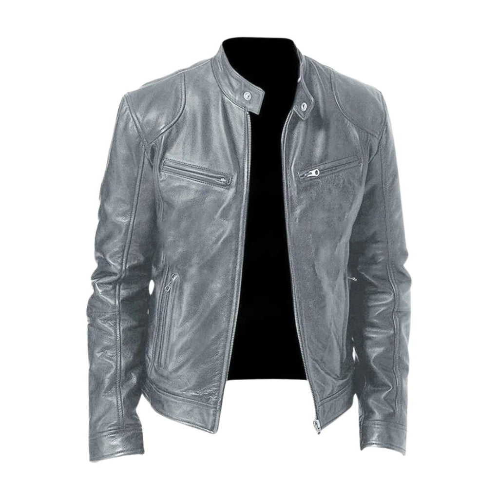 Clint - PU Leather Moto Jacket in Gray