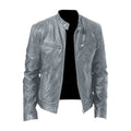 Clint - PU Leather Moto Jacket in Gray