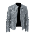 Clint - PU Leather Moto Jacket in Gray