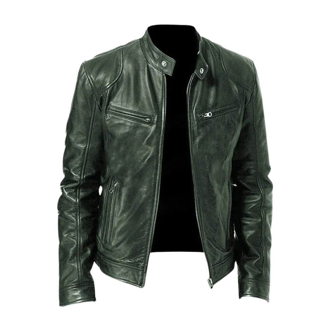 Clint - PU Leather Moto Jacket in Dark Green