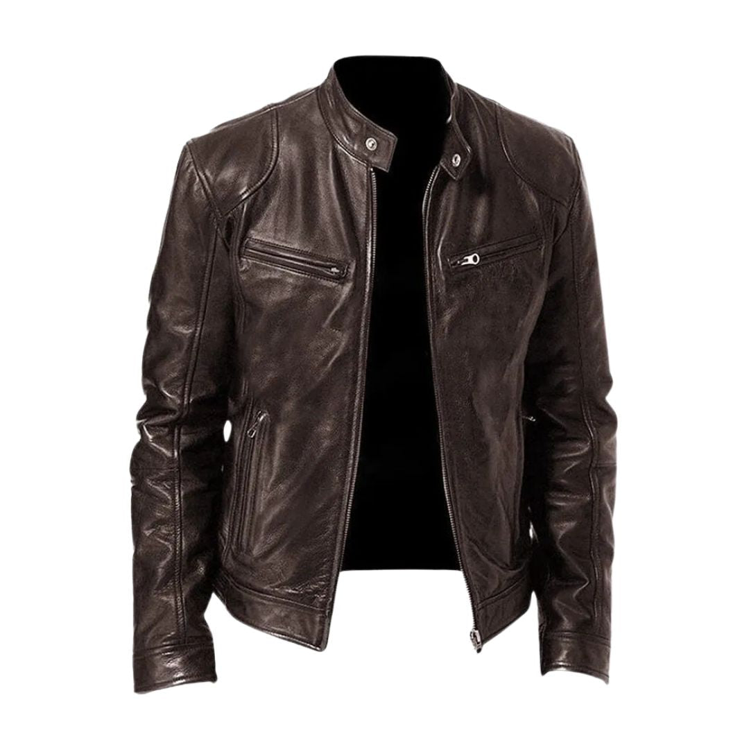 Clint - PU Leather Moto Jacket in Dark Brown