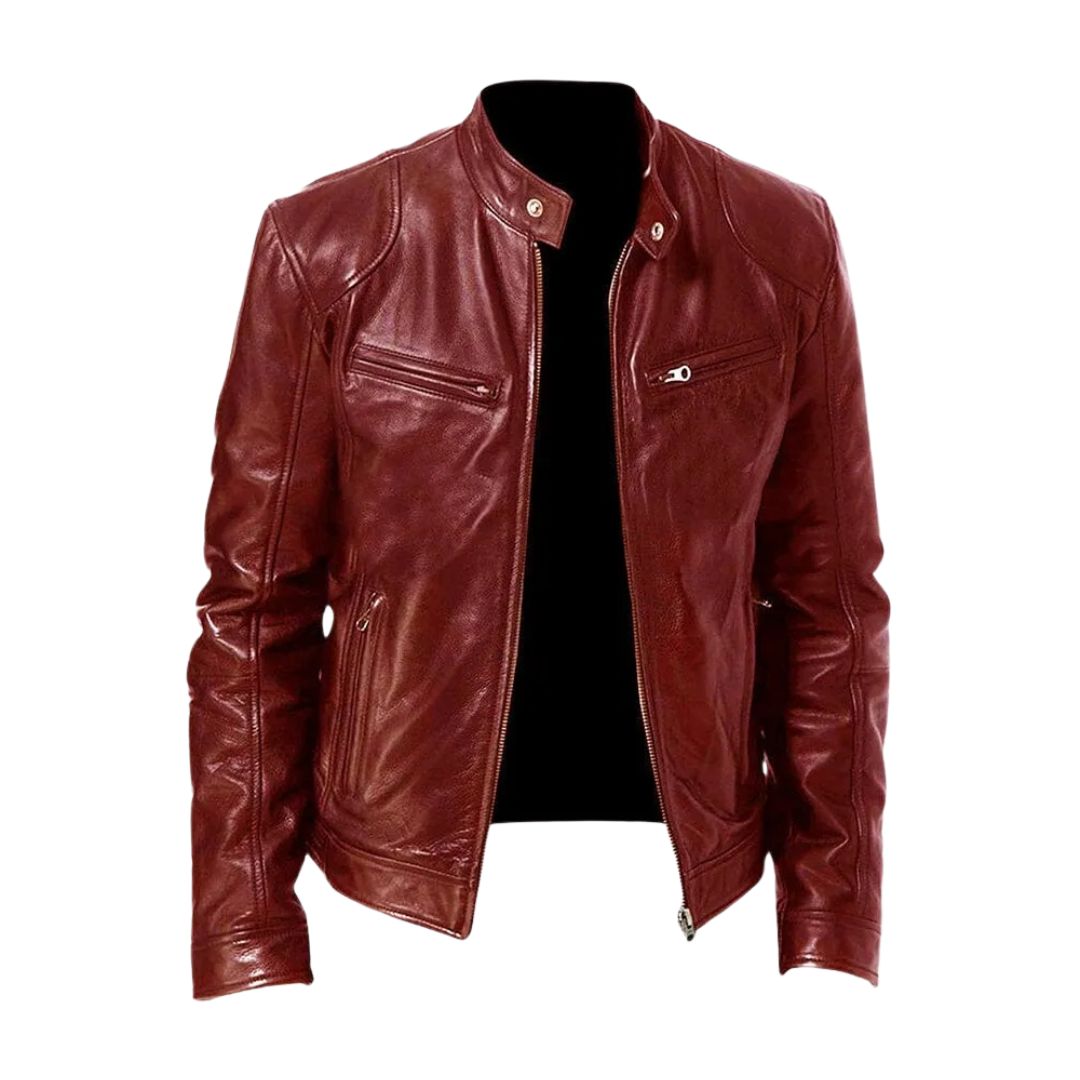 Clint - PU Leather Moto Jacket in Burgundy