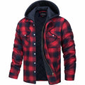 Dale - Hooded Quilted Flannel Shirt Jacket in Red Plaid
