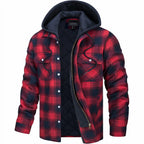 Dale - Hooded Quilted Flannel Shirt Jacket in Red Plaid