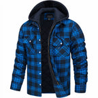 Dale - Hooded Quilted Flannel Shirt Jacket in Blue Plaid