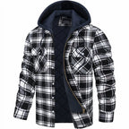 Dale - Hooded Quilted Flannel Shirt Jacket in Black & White Plaid