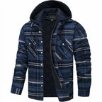 Dale - Hooded Quilted Flannel Shirt Jacket in Navy Plaid