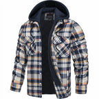 Dale - Hooded Quilted Flannel Shirt Jacket in Tan Plaid