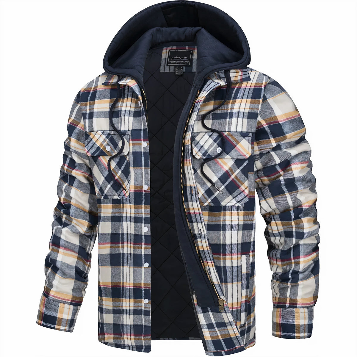 Dale - Hooded Quilted Flannel Shirt Jacket in Tan Plaid