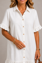 Denim - Ruffle Trim Shirt Dress
