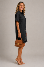 Denim - Ruffle Trim Shirt Dress
