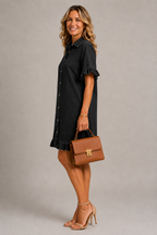 Denim - Ruffle Trim Shirt Dress