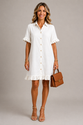 Denim - Ruffle Trim Shirt Dress