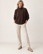 Dorothy knitted sweater in brown, full-body view on model
