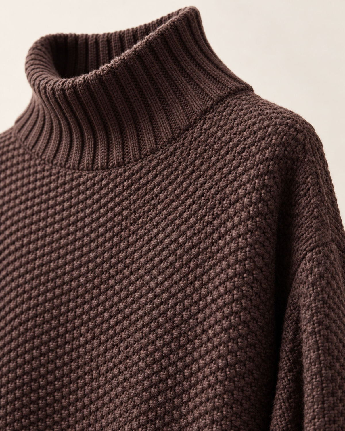 Dorothy brown knitted sweater, ribbed turtleneck detail