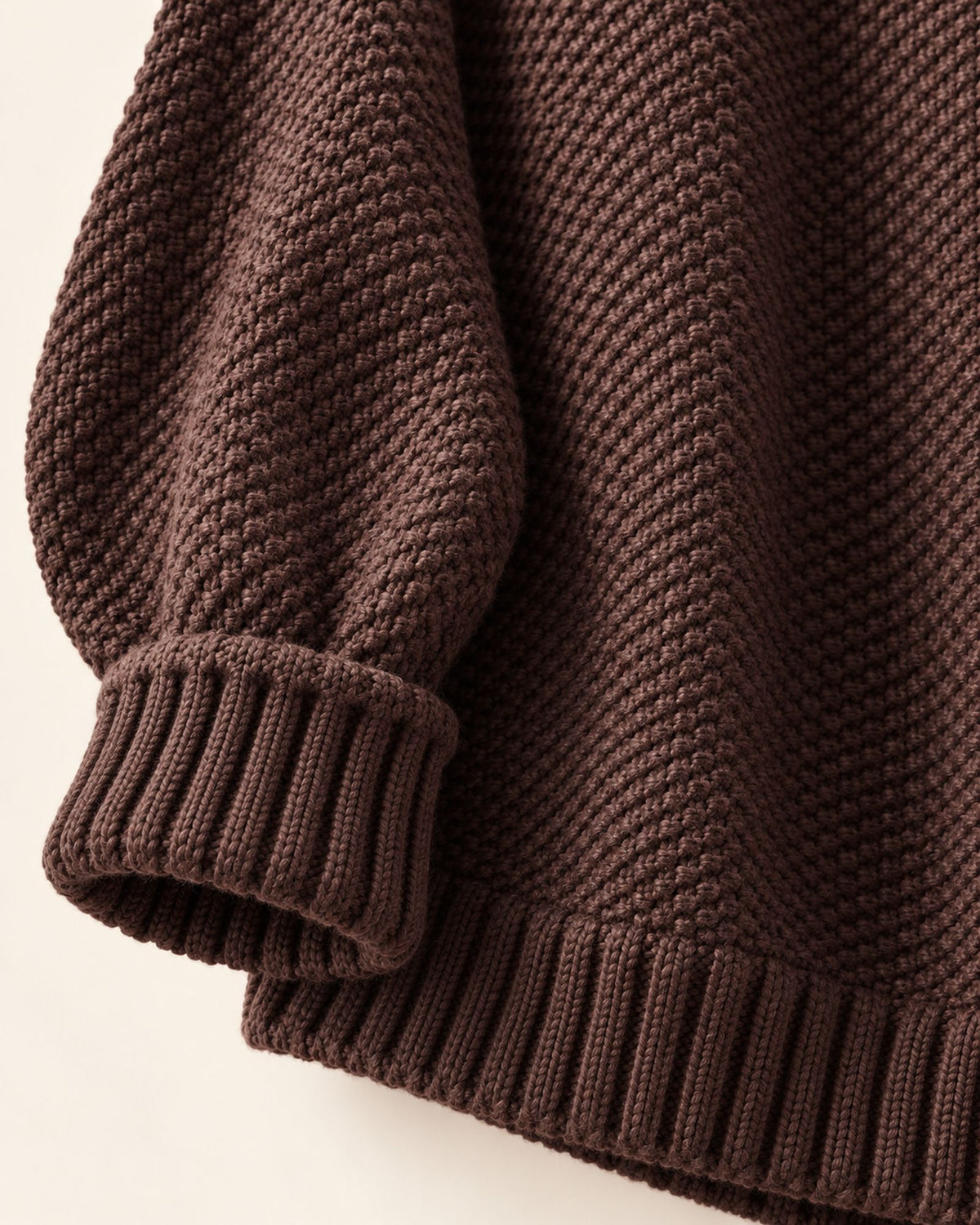 Dorothy brown knitted sweater, ribbed cuff and hem detail