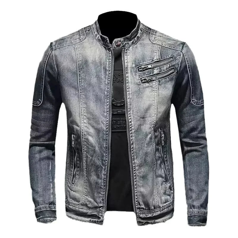 Duke - Washed Denim Jacket in Light Wash - Zip Front