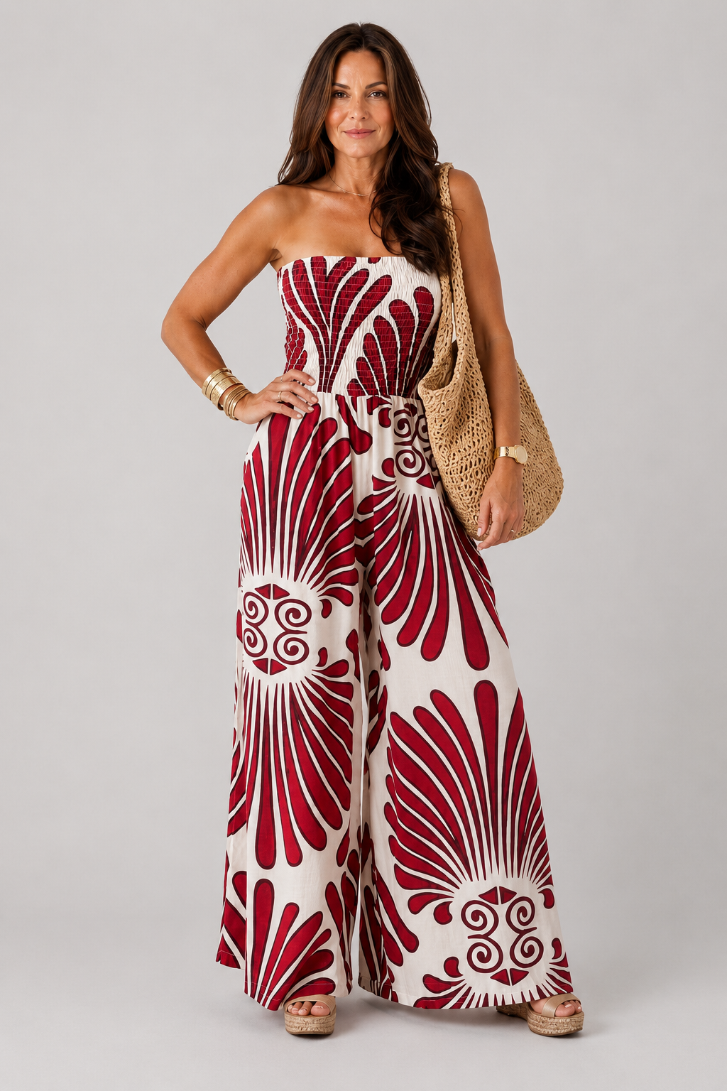Dyman - Strapless Printed Wide-Leg Jumpsuit