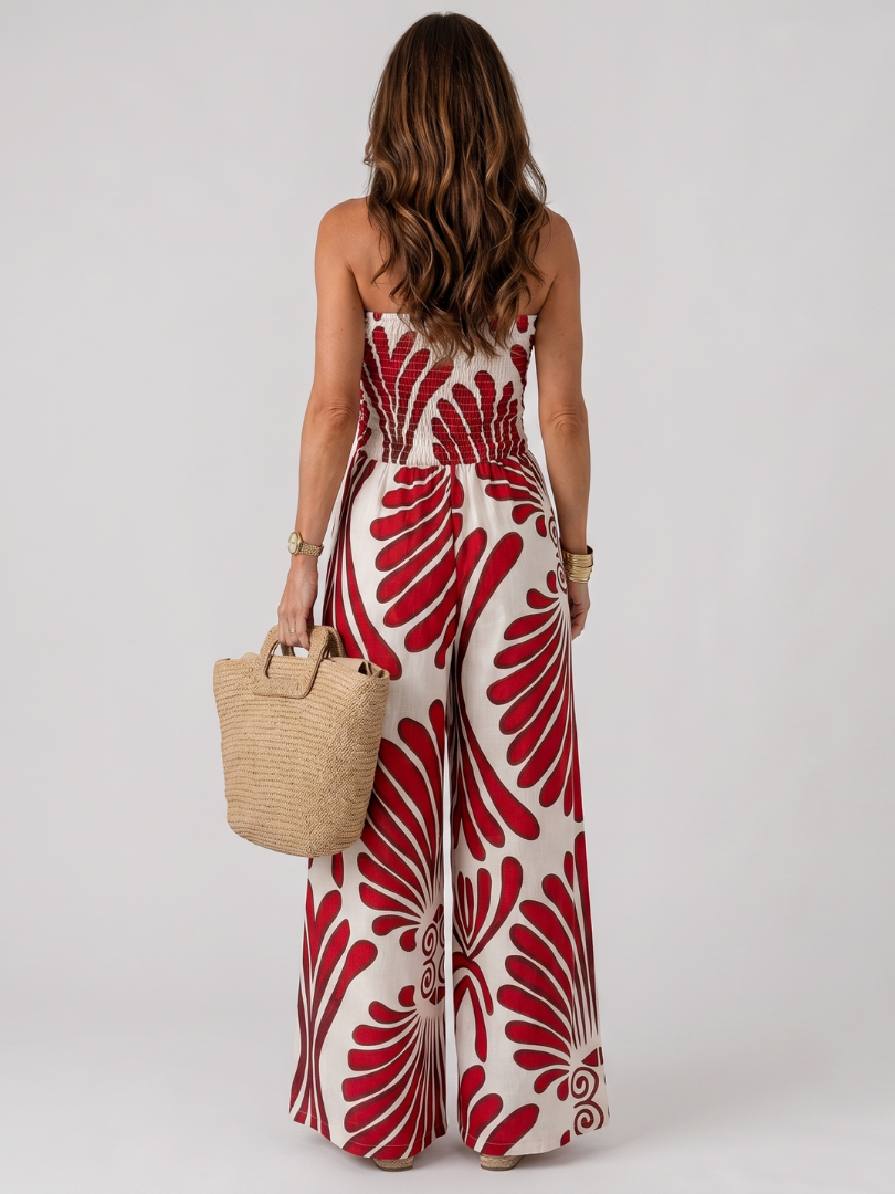 Dyman - Strapless Printed Wide-Leg Jumpsuit