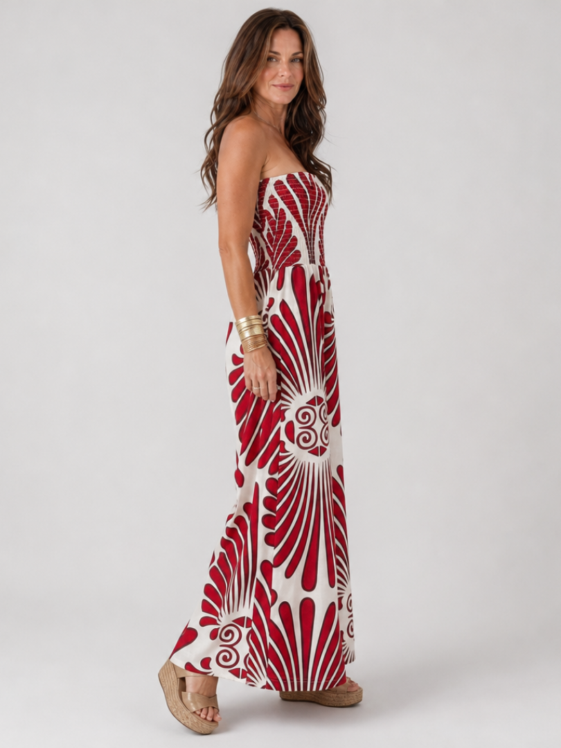 Dyman - Strapless Printed Wide-Leg Jumpsuit