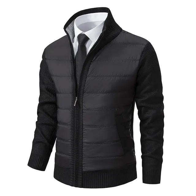Earl - Quilted Jacket with Knit Sleeves in Black