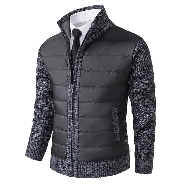 Earl - Quilted Jacket with Knit Sleeves in Dark Gray
