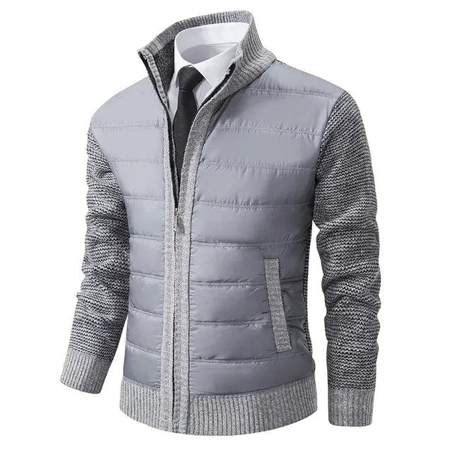 Earl - Quilted Jacket with Knit Sleeves in Light Gray