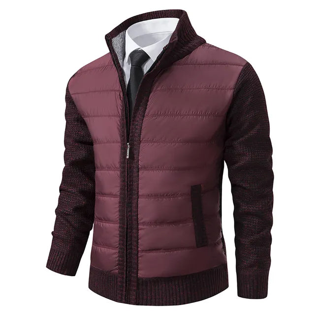 Earl - Quilted Jacket with Knit Sleeves in Burgundy