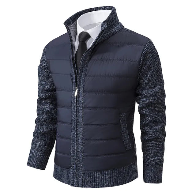 Earl - Quilted Jacket with Knit Sleeves in Navy