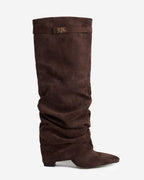 The Sienna Slouch Suede Knee-High Boots - Dark Brown — view 1